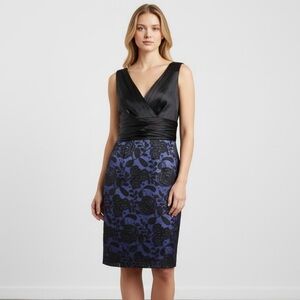 Evan Picone Sleeveless V-Neck Floral Roses Black and Purple Midi Dress